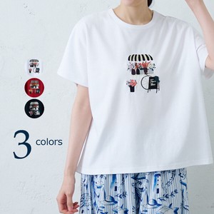 emago T-shirt Dolman Sleeve Spring/Summer Flower Embroidery Flower Shop