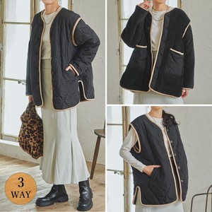 Coat Reversible Collarless Quilted Outerwear Blouson Ladies' 3-way Autumn/Winter 2023