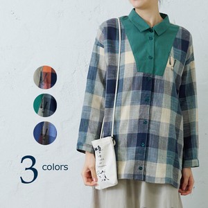 emago Button Shirt/Blouse Spring/Summer Check Switching Cutlery
