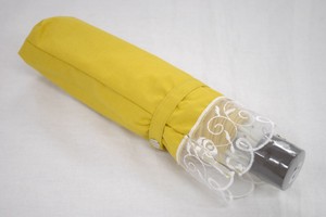 綿×ポリエステル オーガンレース 3段丸ミニ 折りたたみ傘 晴雨兼用 UVカット