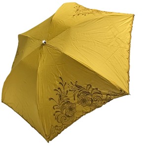 綿×ポリエステル エスニック駒飛ばし刺繍 3段丸ミニ 折りたたみ傘 晴雨兼用 UVカット