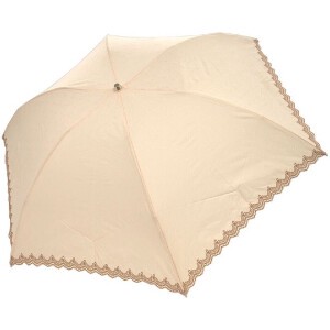 綿×ポリエステル 裾ボーラー刺繍 桜手元　3段丸ミニ 折りたたみ傘 晴雨兼用 UVカット