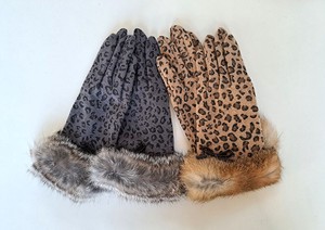 Gloves Rabbit Fur Leopard Print NEW