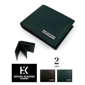 全2色 HIROKO KOSHINO（ヒロコ コシノ）リアルレザー エンボス加工 中ベラ付き 二つ折り財布 （hhaa018）