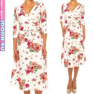 Casual Dress Pudding V-Neck One-piece Dress Floral M 7/10 length
