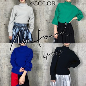 Sweater/Knitwear Pullover Knitted Ribbed Mock Neck Puff Sleeve