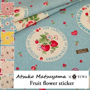 有輪商店 YUWA 松山敦子さん 綿麻キャンバス "Fruit flower sticker" [B:Blue] / 生地 布/ 全6色/AT446909