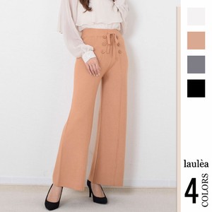 Full-Length Pant High-Waisted Knitted Waist Long Buttons Wide Pants