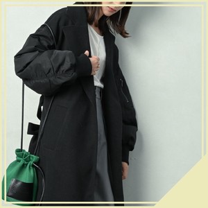 フェイクウール×袖MA-1異素材切ロングコート