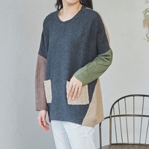 Sweater/Knitwear Dolman Sleeve Design Knitted Ladies' Switching