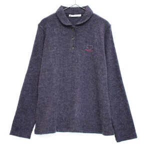 【LL】日本製　ウール混　ねこ刺繍長袖ポロシャツ　639505