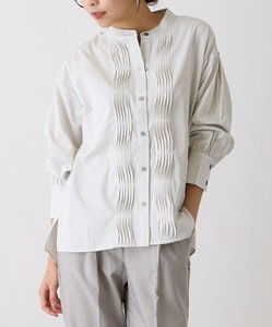 Button Shirt/Blouse Stripe Pintuck Shirt