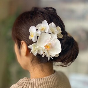 彩髪-irogami- 胡蝶蘭 ホワイト 髪飾り ヘアアクセ プリザーブドフラワー 成人式 着物 髪留 和装小物