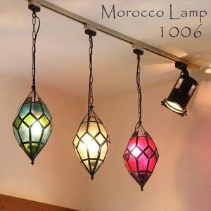 モロッコランプ ガラスペンダントライト 多面体形ランプ 直径15cm 全長64cm 多面体のレリーフガラス 1灯