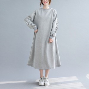 Casual Dress Plain Color Long Sleeves Brushed Lining One-piece Dress Ladies' Autumn/Winter