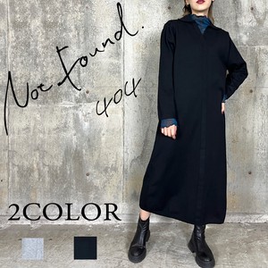 Casual Dress Long Knit Dress M With collar Keyhole Neck
