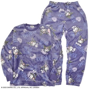 Women's Loungewear Set Long Sleeves Boa Bottoms Sanrio Characters Tops Fleece KUROMI