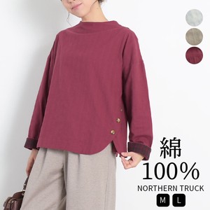 Button Shirt/Blouse Pullover Plain Color Long Sleeves High-Neck Tops Mock Neck