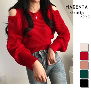 Sweater/Knitwear Knitted Tops Off-The-Shoulder Puff Sleeve