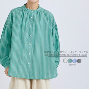 Button Shirt/Blouse Pattern Assorted Gathered Blouse Cotton