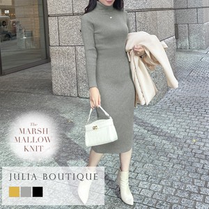 Casual Dress Long Turtle Neck One-piece Dress Ribbed Knit