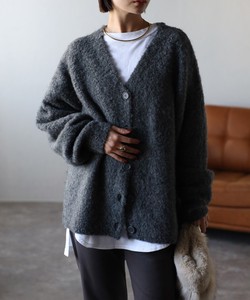 Cardigan Wool Blend Shaggy Front/Rear 2-way V-Neck Cardigan Sweater