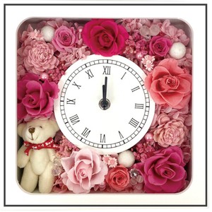 ローズクロック ピンク 時計 プリザーブドフラワー フラワーアレンジメント バラ ギフト プレゼント 母の日