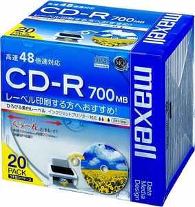 maxell データ用 CD-R 700MB 48倍速対応 インクジェットプリンタ対応　20枚  CDR700S.WP.S1P20S