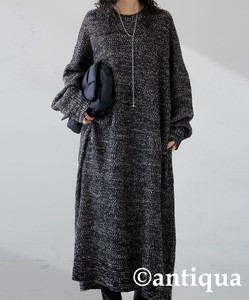 Antiqua Casual Dress Long Sleeves Long Knit Dress One-piece Dress Ladies' Autumn/Winter
