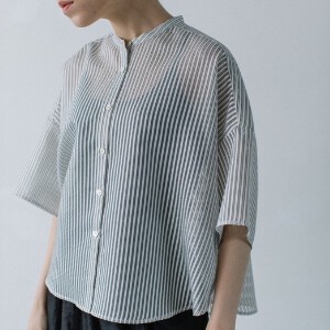 Button Shirt/Blouse Sheer Stripe Oversized