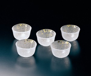 江戸硝子　金彩淡雪冷茶碗セット【日本製 ソーダガラス 5個セット】