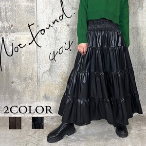 NEW【RooM404】 モード　エコレザー　ティアードフレアスカート