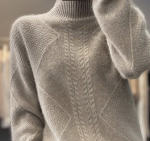 Sweater/Knitwear Knitted Plain Color Long Sleeves High-Neck Ladies' Cut-and-sew