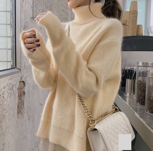 Sweater/Knitwear Knitted Plain Color Long Sleeves High-Neck Ladies' Cut-and-sew