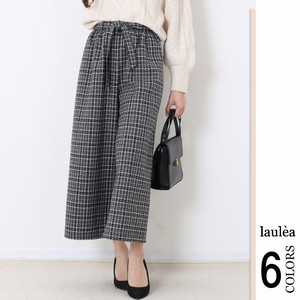 Cropped Pant Brushing Fabric Flare Cropped Waist Check Long Wide Pants