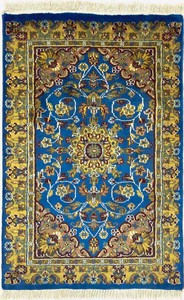 手織り絨毯　玄関マット　約60x90cm　ウール100％　ブルー　パキスタン製　ラグ　民族柄【50041】