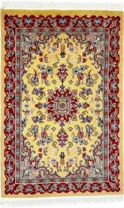 手織り絨毯　玄関マット　約60x90cm　ウール100％　イエロー　パキスタン製　ラグ　民族柄【50040】