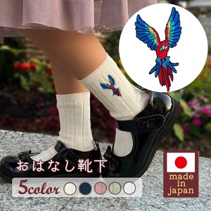 【キッズサイズ】おはなし靴下 アカコンゴウインコの大好物 日本製 刺繍入りリブソックス ギフト