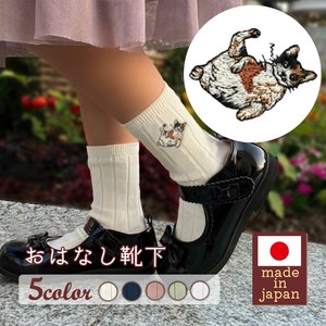 【キッズサイズ】おはなし靴下 子ネコと大きな魚 日本製 刺繍入りリブソックス ギフト
