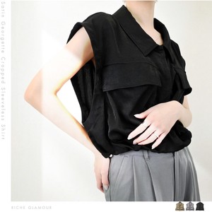 Button Shirt/Blouse Satin Cropped Georgette