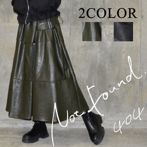 NEW【RooM404】 モード　エコレザー　リボンベルト変形デザインフレアスカート