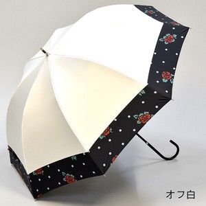 【晴雨兼用傘】55深張り手開き　ポルカローズ切継　ブラックコーティング加工　UVカット　遮光遮熱