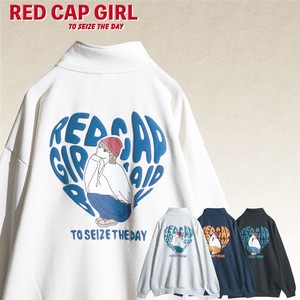 【SPECIAL PRICE】RED CAP GIRL 裏毛 ハートイラスト発泡プリント ハーフジップ