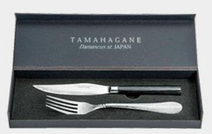 日本製 made in japan TAMAHAGANE Damascus Steel ステーキナイフ(マイカルタ)＆ステーキホークセット