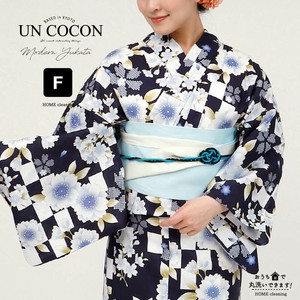 Kimono/Yukata single item Navy White Sakura Ladies'