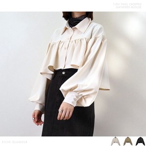 Button Shirt/Blouse Twill Cropped Gathered Blouse 【2024NEW】