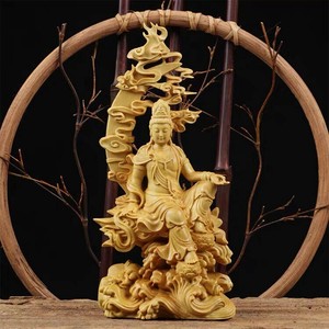 観音菩薩   ツゲ 木 彫刻工芸品  LDLA332