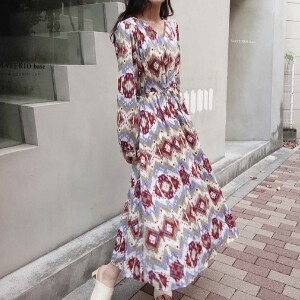 Casual Dress V-Neck Summer Casual Ethnic Pattern Spring One-piece Dress