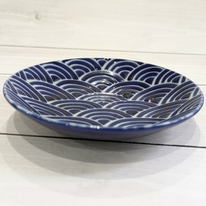 【瑠璃小紋】　青海波　丸皿（丸38皿）（美濃焼・日本製・陶磁器）