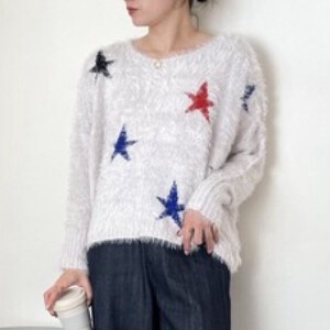 Sweater/Knitwear Dolman Sleeve Jacquard Knitted Shaggy Stars